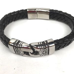 Stainless Steel black leather men’s bracelet